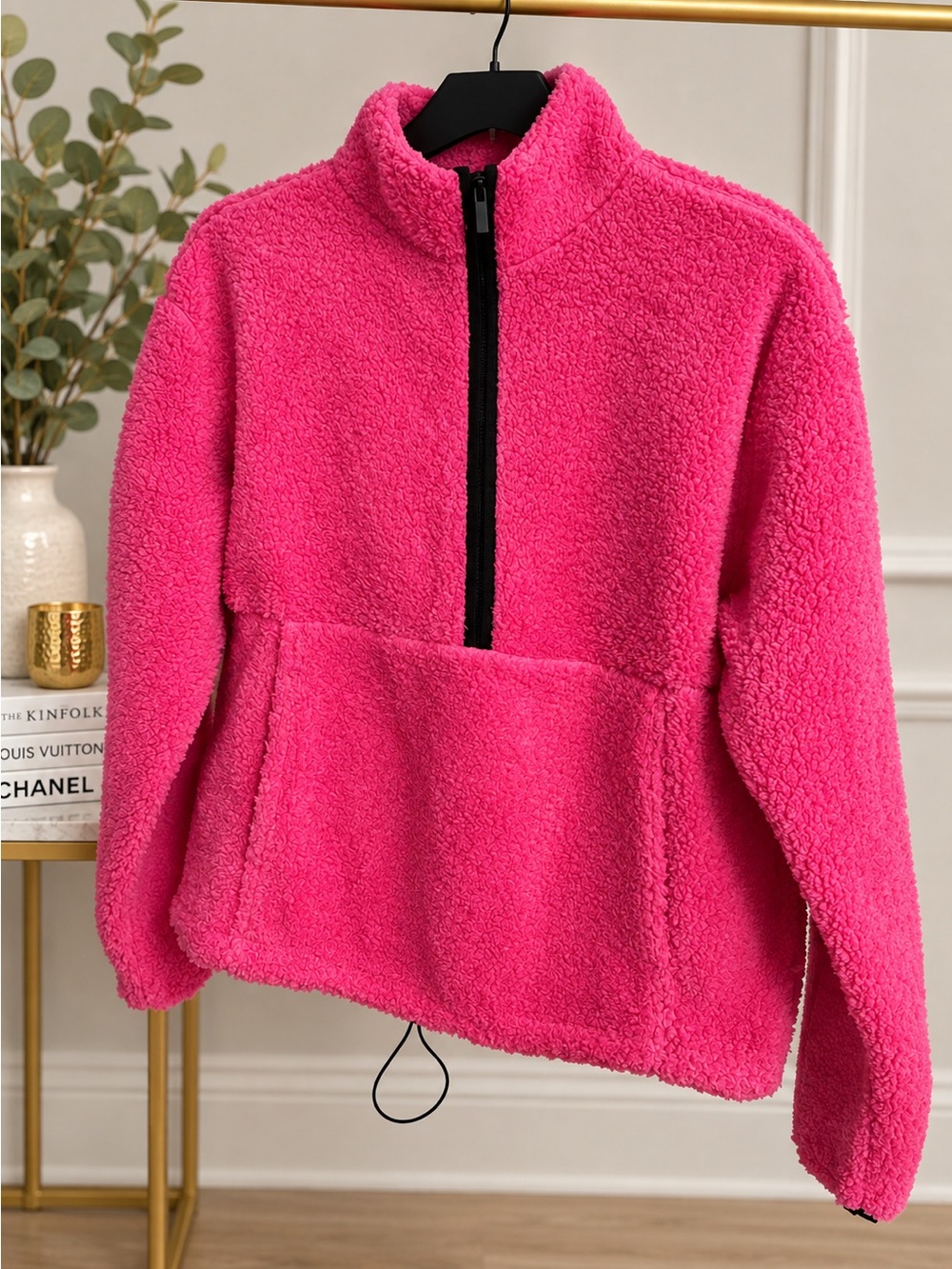 Fuzzy Half-Zip Pullover in Bright Pink